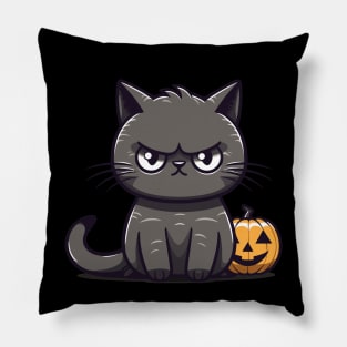 Annoyed Cat with Pumpkin Pillow