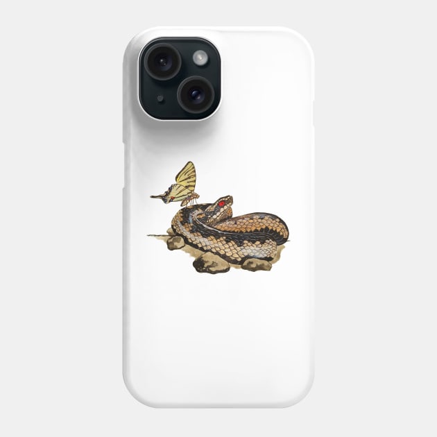 Viper Snake with Butterfly Phone Case by uniqueecconcept