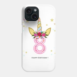 Eighth birthday. Eight. Unicorn Birthday invitation. Party invitation greeting card Phone Case