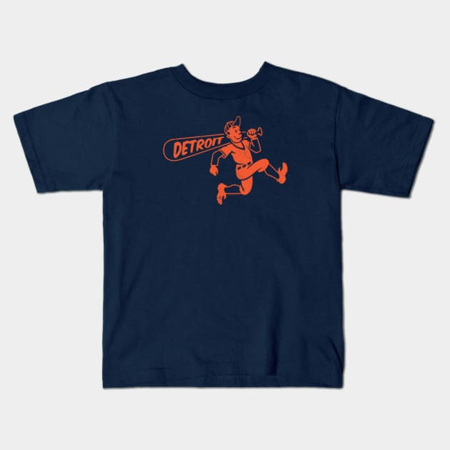 deadmansupplyco Vintage Running Baseball Player - Detroit Tigers (Orange Detroit Wordmark) T-Shirt