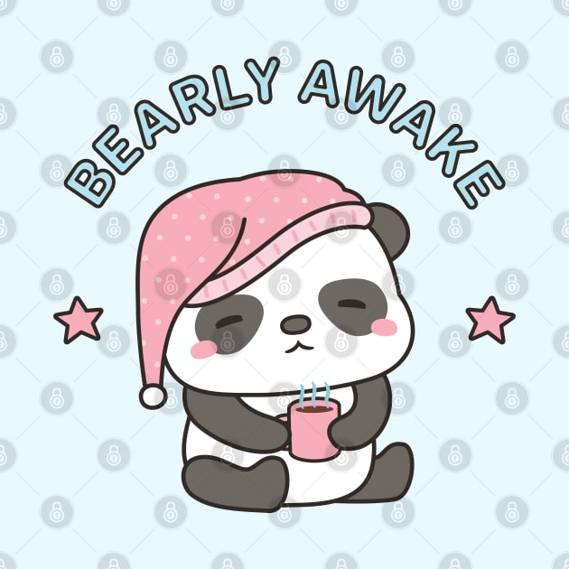 Cute Bearly Awake Sleepy Panda With Coffee and Nightcap by rustydoodle