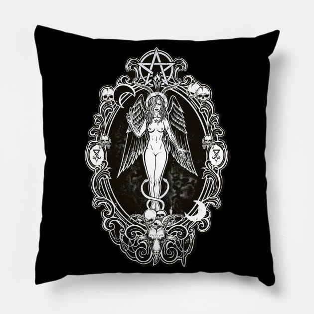 Baphochick - woman, death, goth, snake, devil, Baphomet, skull, goth, girl, dark angel, goat, black sticker, moon Pillow by SSINAMOON COVEN