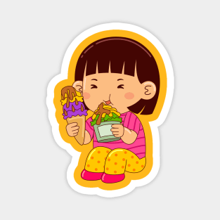 girl kids eating ice cream Magnet