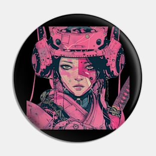 Cyber Samurai Girl Pink Synthwave Pin