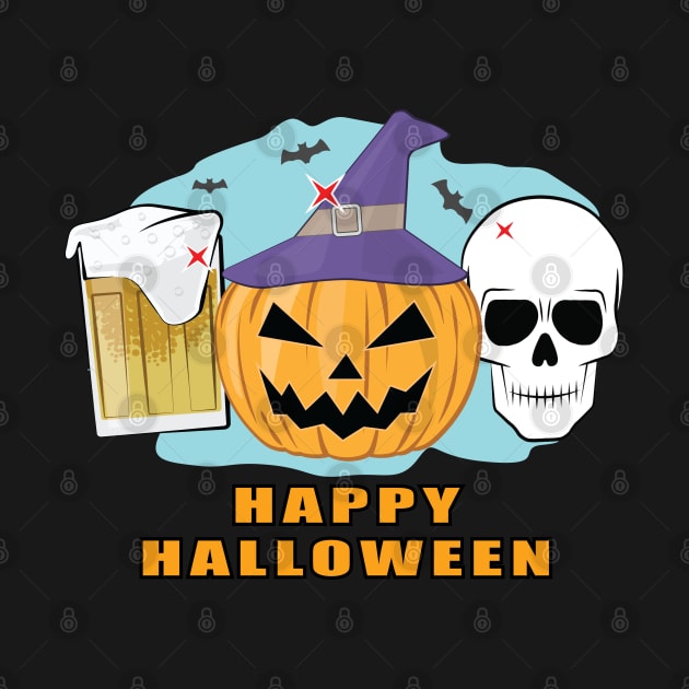 Happy Beer Halloween - Spooky Skull and Pumpkin by DesignWood Atelier