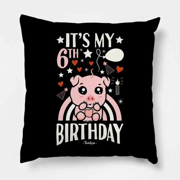 It's My 6th Birthday Pig Pillow by Tesszero