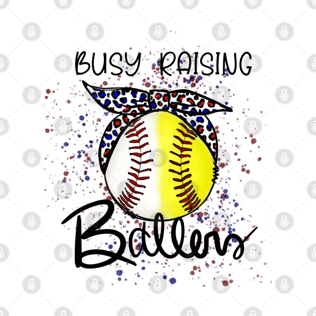 Busy Raising Ballers, baseball, softball mom, red white blue cheetah bow design by Sheila’s Studio