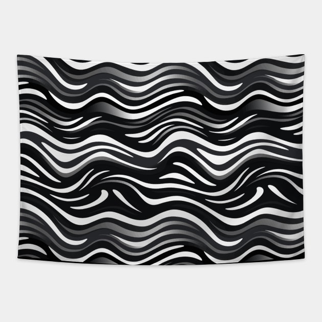 Monochrome Waves: Modern Abstract Ebb and Flow Tapestry by star trek fanart and more