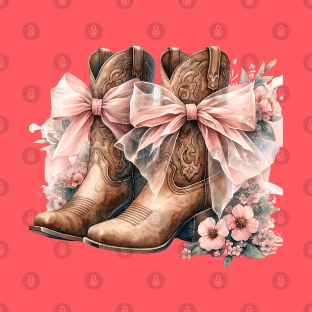 Floral Coquette Cowgirl Boots & Pink Bows by figandlilyco
