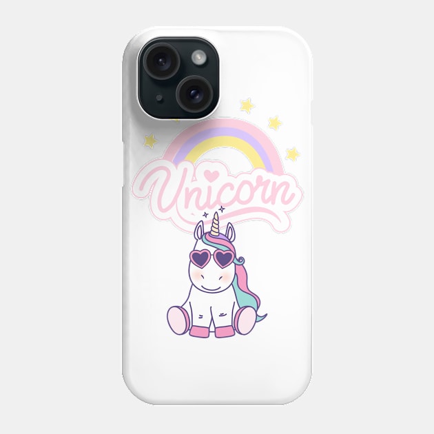 Cute Unicorn with Glasses, Rainbow, And Stars Phone Case by teezeedy