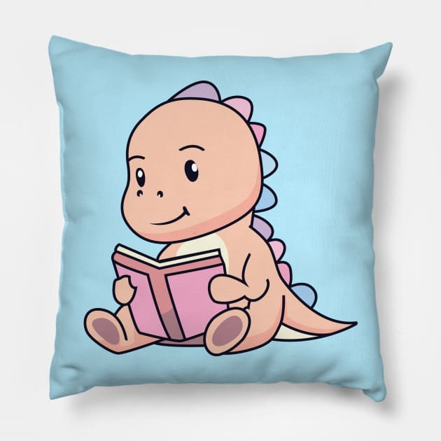Cute Dinosaur Baby Reading Book -Dinosaur Birthday Pillow by Kawaii Bomb