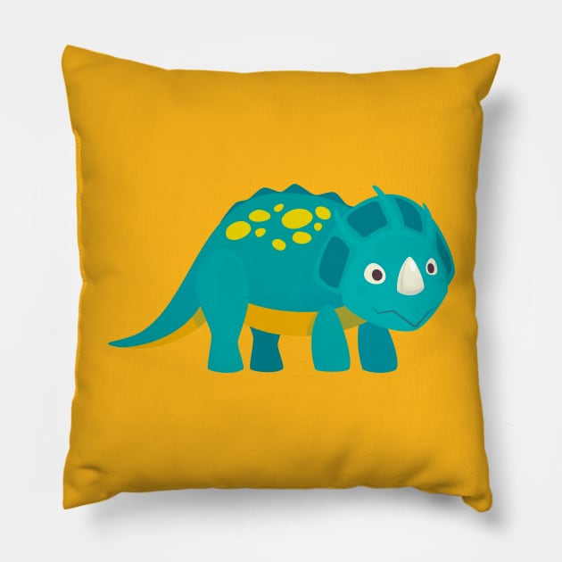 Blue Baby Dinosaur Triceratops Pillow by InkyArt