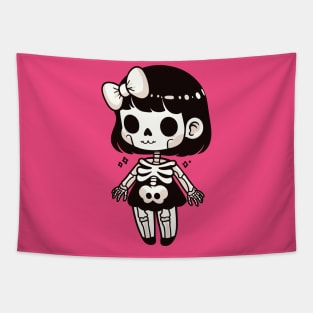 Cute Kawaii Skeleton Girl Costume | Cute Happy Halloween Skeleton Design Tapestry