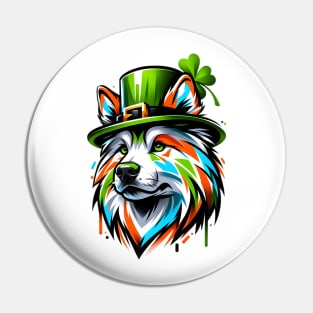 Chinook Dog in Leprechaun Hat for Saint Patrick's Day Pin