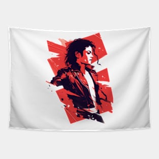 Pop King in a Leather Jacket - Red Backdrop - Pop Music Tapestry