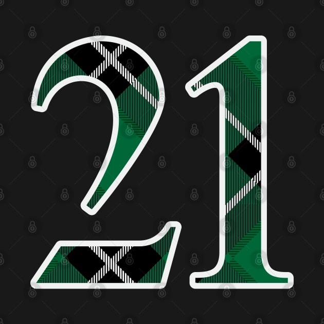 21 Sports Jersey Number Green Black Flannel by Design_Lawrence