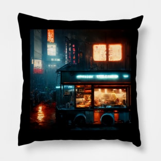 Ramen Truck - Cyberpunk Cityscapes Pillow