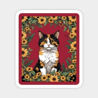 Maryland Calico Cat And Black Eyed Susan Flowers 4 Magnet