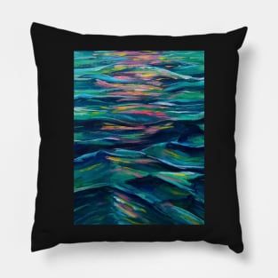 Neon Rainbow Abstract Ocean Waves Pillow