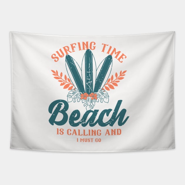 Beach Surfboard Summertime  Tropical - Beach is Calling and I must go Tapestry by Sassee Designs