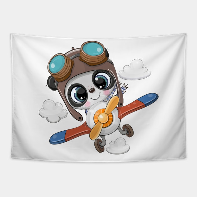 Panda pilot on a plane Tapestry by Reginast777