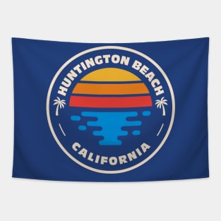 Retro Huntington Beach California Vintage Surfing Beach Emblem Tapestry