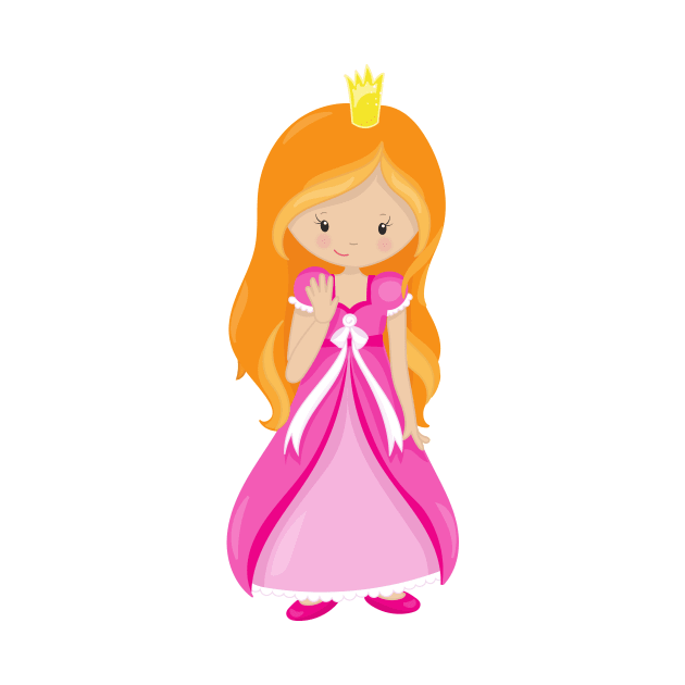 Cute Princess, Crown, Orange Hair, Pink Dress by Jelena Dunčević