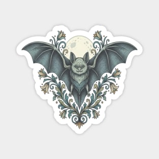 Nocturnal Celestial Bat with Vintage Florals Magnet