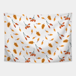 Pattern with autumn elements: falling leaves and berries. Tapestry