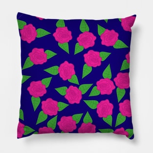 Sketchy Roses - Pink on Navy Pillow
