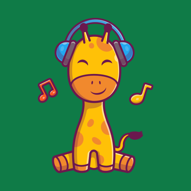 Cute Giraffe Listening Music With Headphone Cartoon by Catalyst Labs