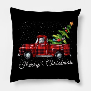 Red Buffalo Plaid Pickup Truck with Tree Merry Christmas Pillow