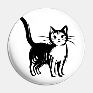 Stick figure cat in black ink Pin