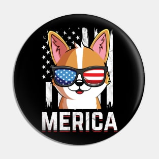 Cute Corgi Dog USA Flag Sunglasses 4th of July Pin
