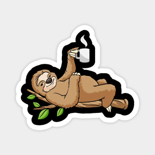 Sloth on tree with mug of coffee Magnet