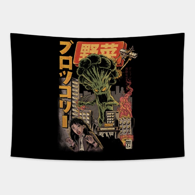 Broccozilla Black Version Tapestry by Ilustrata