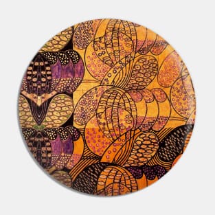 ABSTRACT FLORAL SWIRLS IN GOLD YELLOW ORANGE PURPLE Art Nouveau Pin