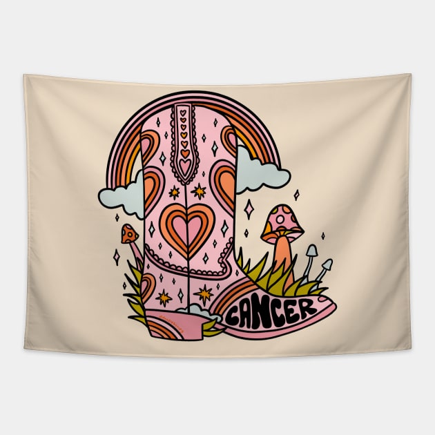 Cancer Cowboy Boot Tapestry by Doodle by Meg