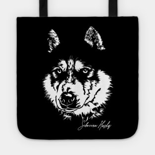 Siberian Husky sled dog portrait Tote