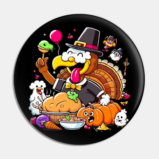 Funny Thanksgiving Dinner Pin by BrisaArtPrints