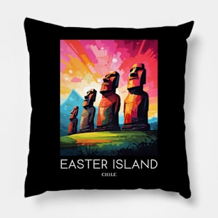 A Pop Art Travel Print of Easter Island - Chile Pillow