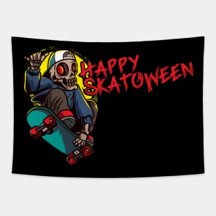 Happy Skatoween Skull Design for a Skater Board Tapestry