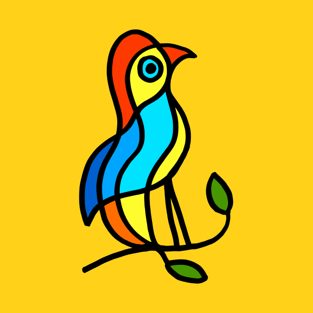 Color Bird on a Twig on Yellow by Ocztos Design