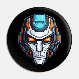 Intimidating Sci-Fi Cyborg Head with Fiery Eyes Pin