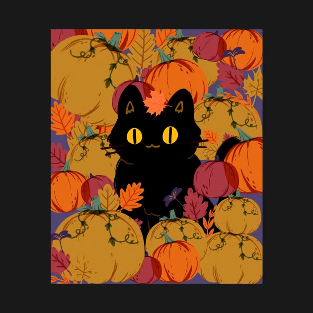 Cat in pumpkin field by SkyisBright