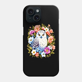 Cute Snowy Owl Surrounded by Bold Vibrant Spring Flowers Phone Case