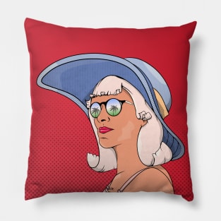 Retro poster woman wearing a hat Pillow