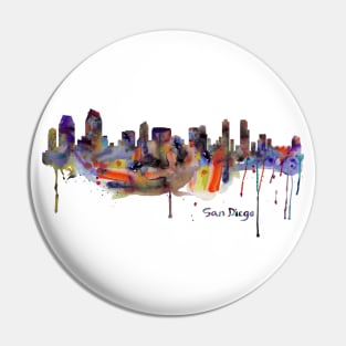 San Diego Watercolor Skyline Pin