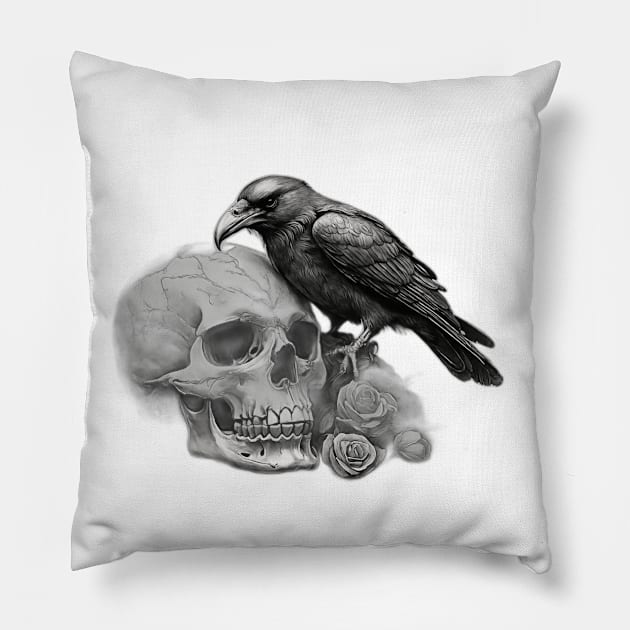 Raven and skull Pillow by Blackberry Ridge Gifts