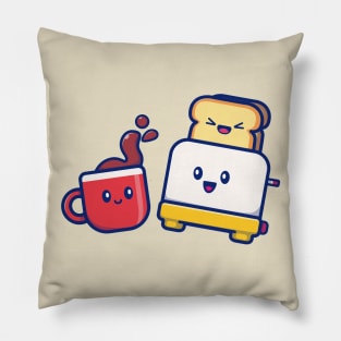 Cute Coffee With Toast Bread Cartoon Pillow